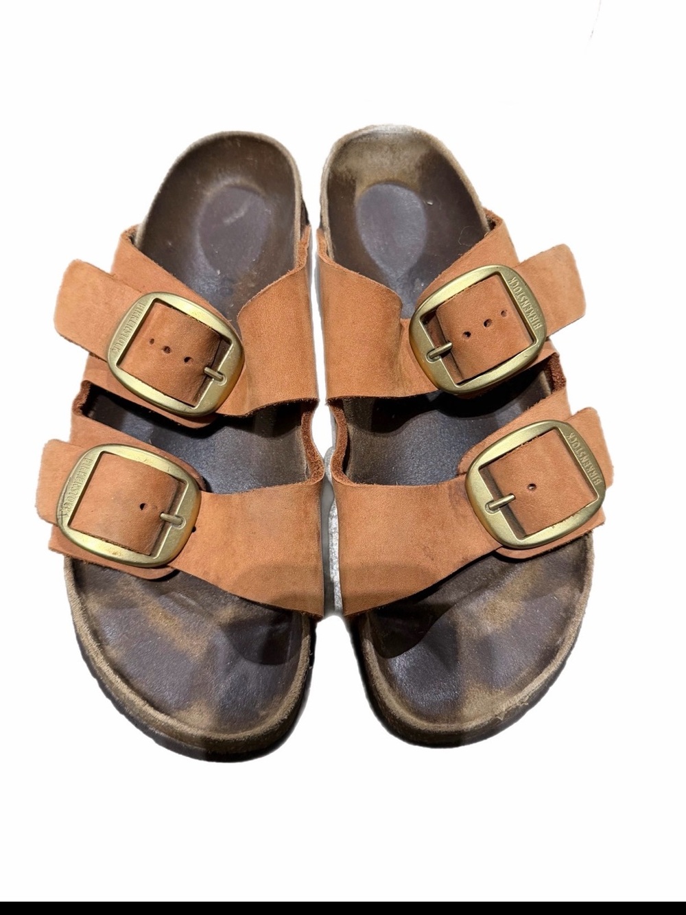 Birkenstock Arizona Big Buckle Nubuck Leather Pecan Sandals tan gold - Picture 2 of 5